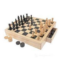 Dama, Tria e Scacchi in legno 3in1