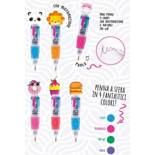 Mini Penna 4 colori Tinta Unita Zoo(1 PEZZO)