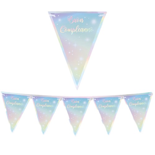 Festone bandierine Buon compleanno soft raimbow...