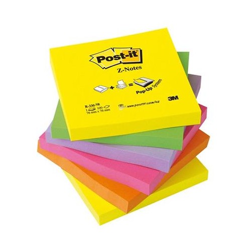 Ricariche post-it z-note 76mmx 76mm 100 fogli colori assortiti