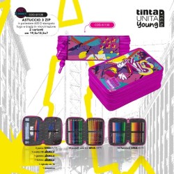 Astuccio 3 zip Kiss cuore con ali Tinta Unita Teen