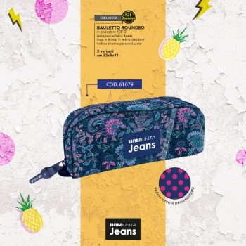 Astuccio Bauletto Rounded Flowers Tinta Unita Jeans