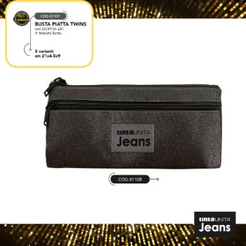 Astuccio Busta piatta twins 2 zip Lurex nero glitter...