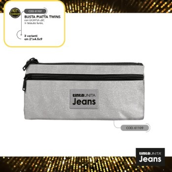 Astuccio Busta Piatta twins 2 zip Lurex Argento glitter...