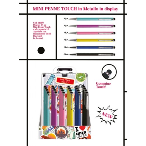 Mini penna a sfera con gommino touch inchiostro...