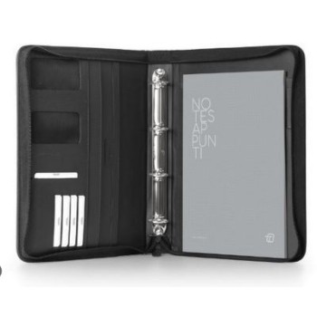Portablocco Office con Zip e Anelli in Ecopelle Nero