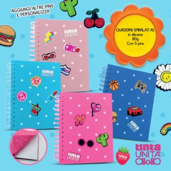 Quaderno A5 Spiralato con 5 Pins Tinta Unita Clik Spring...