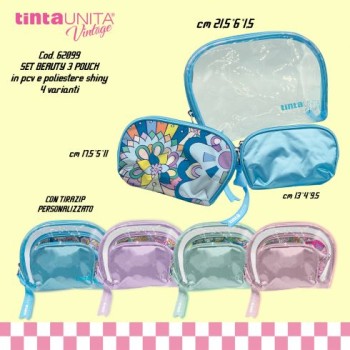 Set Beauty 3 Pouch Tinta Unita Vintage Spring