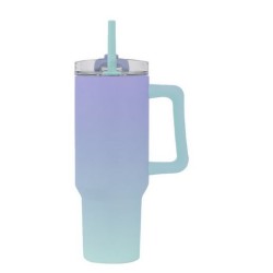 Tazza da Viaggio Termica con Cannuccia e Manico 1,2L Sfumata Blu/Verde