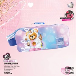 Astuccio Bustone a doppia zip Square Pouch Believe Orsetto unicorno Luxury Tinta Unita Young