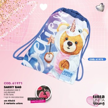Sacca sakky bag Believe Lilla Glitter orsetto unicorno...