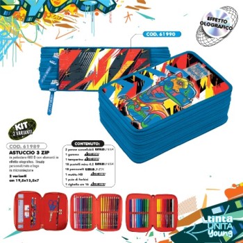 Astuccio Triplo Tinta Unita Young Dino