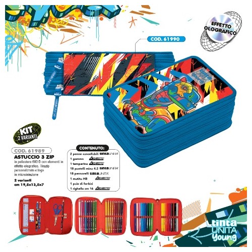 Astuccio Triplo Tinta Unita Young Dino