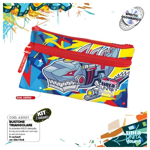 Astuccio Bustone 2 zip triangolare Shark Squalo...