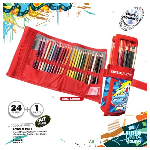 Rotolo Tinta Unita Young 24 Pastelli + 1 Matita...