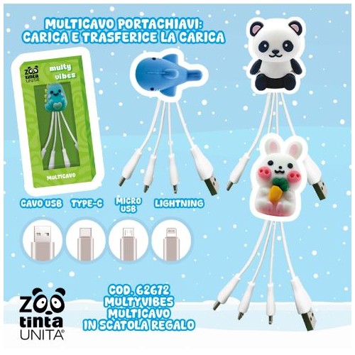 Cavo di ricarica multiplo portachiavi Tinta...