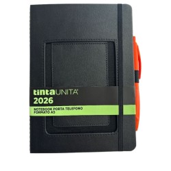 Notebook A5 nero con tasca porta telefono e penna
