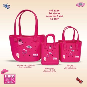 Borsa Tote Bag con pins e maniciTinta Unita Click&Chick...