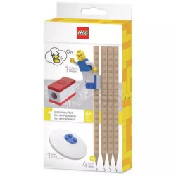 LEGO STATIONERY SET: 4 MATITE + 1 TEMPERINO + 1 GOMMA + 1 PERSONAGGIO