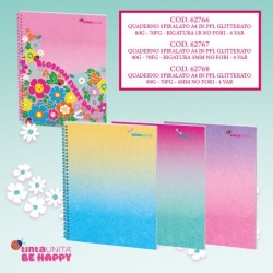 Maxi Quaderno A4 spiralato 80gr 70 fogli Rigatura 4mm Tinta Unita Be Happy colori assortiti