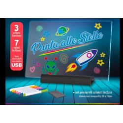 Lavagna luminosa Led multicolore Plexy Light 30x20cm con base ricaricabile