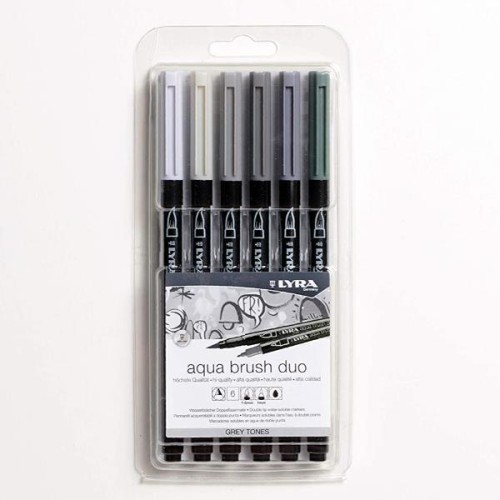 Confezione da 6 Lyra Aqua Brush Duo Grey Tones