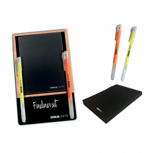 Fineliner fluo / pastel con blocco nero 1 sticknotes + 2 fineliner